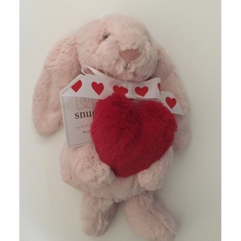 NWT Snug Plush Bunny Baby Pink Lovey with Red Heart‎ Valentines Theme Teddy Bear
